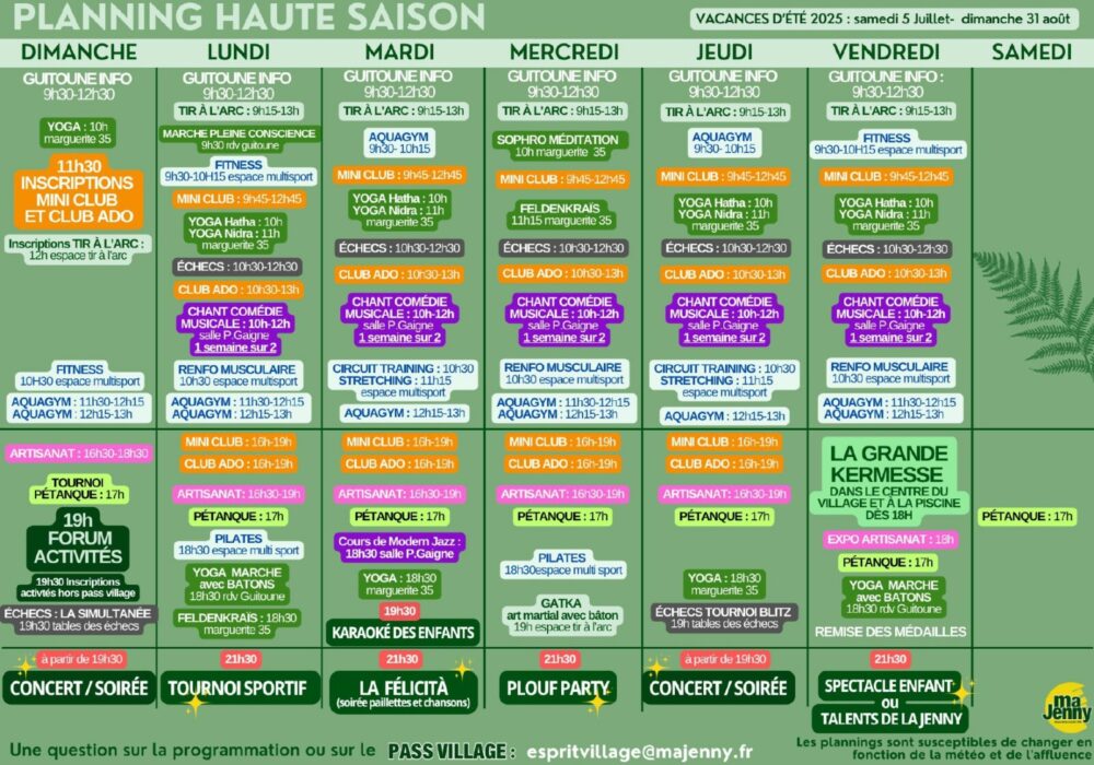 Ma Jenny Activités Juillet & Août