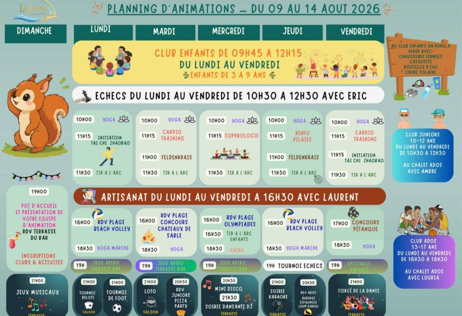 SEMAINE DU 09 AU 14 AOUT SEMAINE DU 09 AU 14 AOUT
